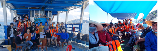 Hình ảnh: nhân viên Tech Garden trên tàu ra đảo Bình Ba